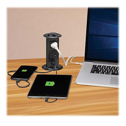 Tripp Lite Safe-IT Pop-Up Desktop Charging & Power Strip Grommet Desk Cord Cable Hole Cover, 2 Standard Outlets + 2 USB-A Charging, 6 Foot Cord, (PS22POPAM)