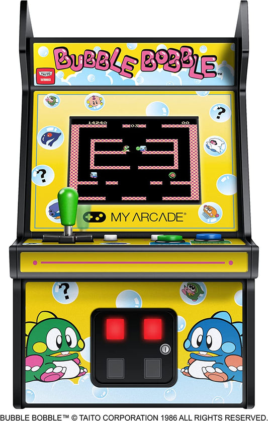 My Arcade Micro Player Mini Arcade Machine: Bubble Bobble Video Game, Fully Playable, 6.75 Inch Collectible, Color Display, Speaker, Volume Buttons, Headphone Jack, Battery or Micro USB Powered