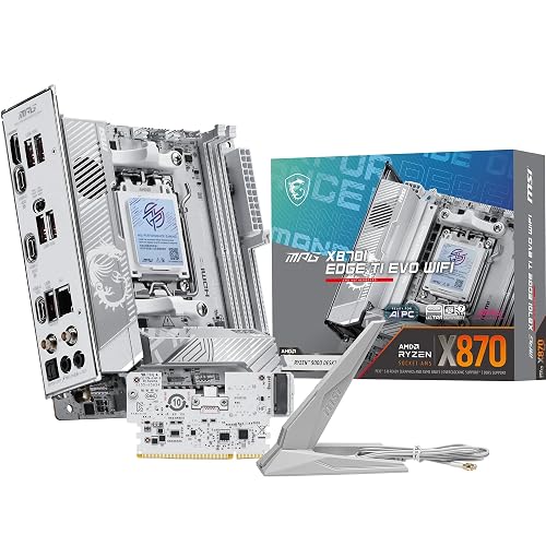 MSI MPG X870I Edge TI EVO WiFi Motherboard, IATX - Supports AMD Ryzen 9000/8000 / 7000 Processors, AM5-80A SPS VRM, DDR5 Memory Boost 8400+MT/s (OC), PCIe 5.0 x16, M.2 Gen5, Wi-Fi 7, 5G LAN