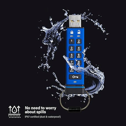 iStorage Datashur Pro 256-bit 8GB USB 3.0 Secure Encrypted Flash Drive IS-FL-DA3-256-8, Blue
