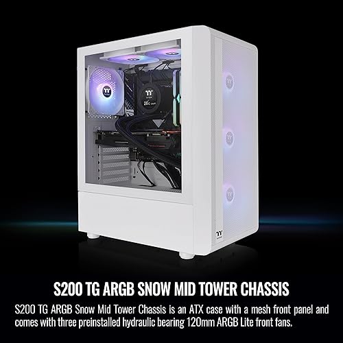 Thermaltake S200 TG ARGB Snow ATX Tempered Glass Mid Tower Gaming Computer Chassis with 120mm ARGB Lite Front Fan Pre-Installed CA-1X2-00M6WN-00, White