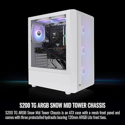 Thermaltake S200 TG ARGB Snow ATX Tempered Glass Mid Tower Gaming Computer Chassis with 120mm ARGB Lite Front Fan Pre-Installed CA-1X2-00M6WN-00, White