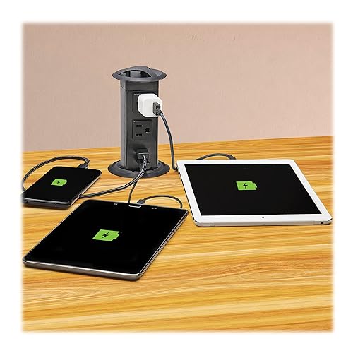 Tripp Lite Safe-IT Pop-Up Desktop Charging & Power Strip Grommet Desk Cord Cable Hole Cover, 2 Standard Outlets + 2 USB-A Charging, 6 Foot Cord, (PS22POPAM)