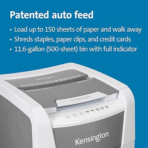 Kensington Shredder - New OfficeAssist 150-Sheet Auto-Feed Micro Cut Anti-Jam Paper and Credit Card Home Office Shredder with 11.6 gallons Pullout Wastebasket (K52050AM) 11.6-gallon/500-sheet bin