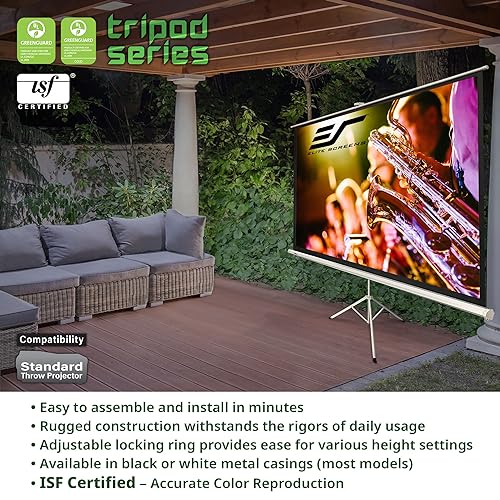 Elite Screens Tripod Series, 72-INCH 16:9, Indoor Outdoor Projector Screen, 8K / 4K Ultra HD 3D Ready, US Based Company 2-YEAR WARRANTY, T72UWH, Black - US Based Company 2-YEAR WARRANTY 72-inch/ 16:9