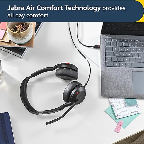 Jabra Evolve2 50 Wired Stereo Headset - with Jabra AirComfort Technology, Noise-Cancelling Mics & Active Noise Cancellation - Works with All Leading UC Platforms Such as Zoom & Google Meet - Black USB-C UC