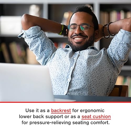 ObusForme Sit-Back Cushion – Seat Cushion and Posture Support, Contoured Ergonomic Design for Soothing Relief, Memory Foam Lumbar Support Pillow for Office Chairs and More