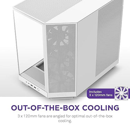 NZXT H6 Flow | CC-H61FW-01 | Compact Dual-Chamber Mid-Tower Airflow Case | Panoramic Glass Panels | High-Performance Airflow Panels | Includes 3 x 120mm Fans | Cable Management | White