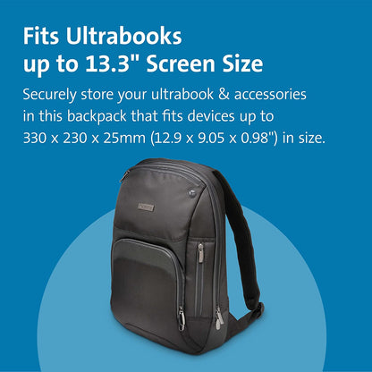 Kensington Triple Trek Slim Backpack for MacBooks, Chromebooks, Tablets &amp; Ultrabooks up to 13-Inch-14-Inch (K62591AM), Black