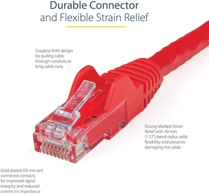 StarTech.com 3ft CAT6 Ethernet Cable - Red CAT 6 Gigabit Ethernet Wire -650MHz 100W PoE RJ45 UTP Network/Patch Cord Snagless w/Strain Relief Fluke Tested/Wiring is UL Certified/TIA (N6PATCH3RD) Red 3 ft / 0.9 m 1 Pack
