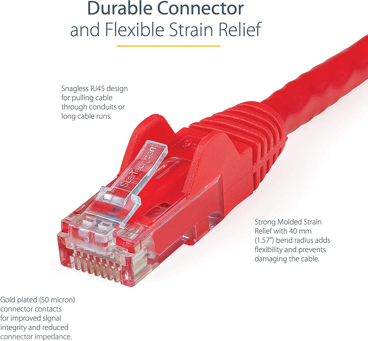 StarTech.com 25ft CAT6 Ethernet Cable - Red CAT 6 Gigabit Ethernet Wire -650MHz 100W PoE RJ45 UTP Category 6 Network/Patch Cord Snagless w/Strain Relief Fluke Tested UL/TIA Certified (N6PATCH25RD) Red 25 ft / 7.6 m 1 Pack