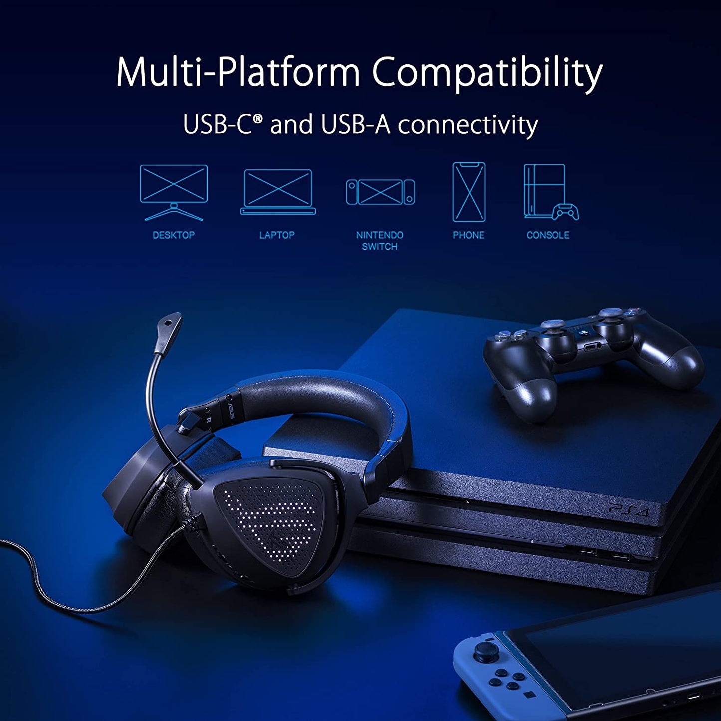 ASUS ROG Delta S Animate Gaming Headset | Customizable Anime Matrix LED Display, AI Noise-Canceling Mic, Hi-Res ESS 9281 Quad DAC, Lightweight, USB-C, for PC, Mac, PS5, Switch and Mobile Devices Delta S Animate (Wired) Black