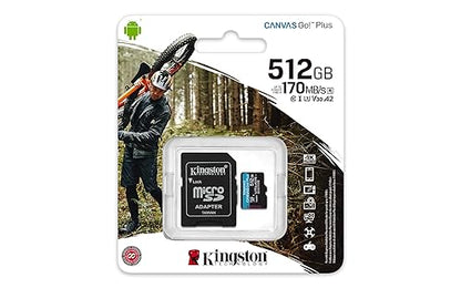 Kingston 512GB microSDXC Canvas Go Plus 170MB/s Read UHS-I, C10, U3, V30, A2/A1 Memory Card + Adapter (SDCG3/512GB)