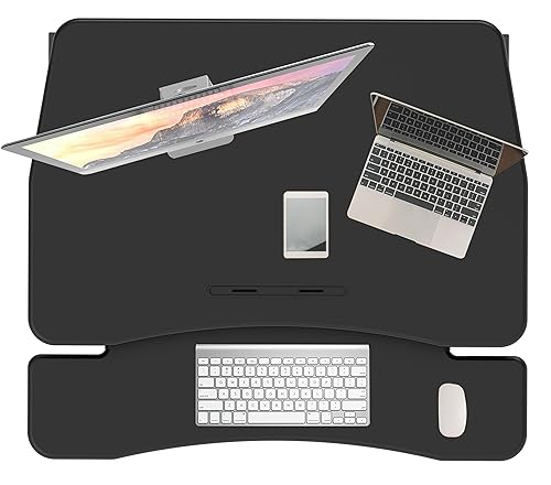 AMER MOUNTS Amer Mounts EZriserPro Straight Up and Down Sit/Stand Desk with Keyboard/Mouse Deck (2 Tier) – Black Finish - 36