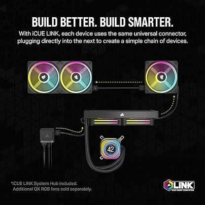 CORSAIR iCUE Link H150i LCD Liquid CPU Cooler - 360mm AIO - QX120 RGB Fans - 2.1” IPS LCD Screen - Fits Intel LGA 1700, AMD AM5 - iCUE Link System Hub Included - Black Black 360mm AIO
