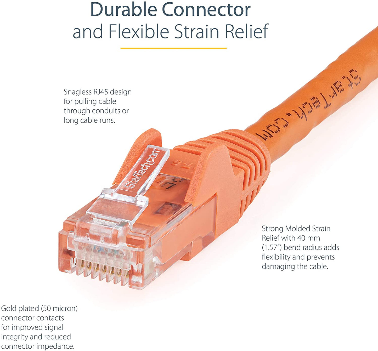 StarTech.com 10ft CAT6 Ethernet Cable - Orange CAT 6 Gigabit Ethernet Wire -650MHz 100W PoE RJ45 UTP Network/Patch Cord Snagless w/Strain Relief Fluke Tested/Wiring is UL Certified/TIA (N6PATCH10OR) Orange 125 ft / 38 m 1 Pack