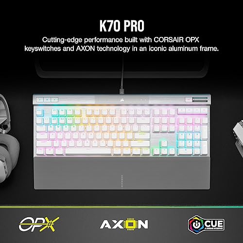 Corsair K70 PRO RGB Optical-Mechanical Gaming Keyboard - OPX Linear Switches, PBT Double-Shot Keycaps, 8,000Hz Hyper-Polling, Magnetic Soft-Touch Palm Rest - NA Layout, QWERTY - White K70 RGB PRO OPX Optical (Linear & Fast) White