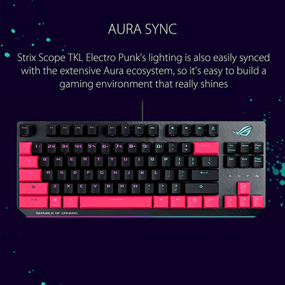ASUS ROG Strix Scope TKL Electro Punk Mechanical Gaming Keyboard | Cherry MX Red Switches | 2X Wider Ctrl Key for Greater FPS Precision | Gaming Keyboard for PC | Aura Sync RGB Lighting, Quick-Toggle ROG Cherry MX Red Switches Pink