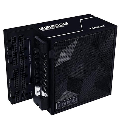 Lian Li Edge Serie - 1200W Full Modular Power Supply (Fan USB Hub Included) - Gold - ATX 3.1 - PCIE 5.1 Support - 12V-2x6 Connector - L-Shape Design for Dual Chamber Case - Black (EG1200G.BH)