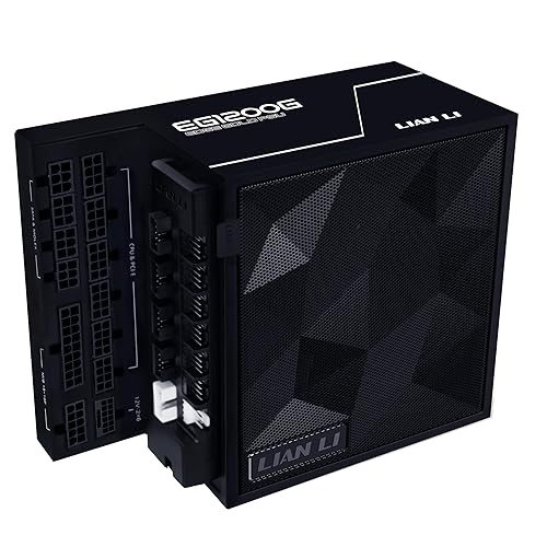 Lian Li Edge Serie - 1200W Full Modular Power Supply (Fan USB Hub Included) - Gold - ATX 3.1 - PCIE 5.1 Support - 12V-2x6 Connector - L-Shape Design for Dual Chamber Case - Black (EG1200G.BH)