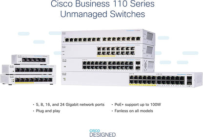 Cisco Business CBS110-5T-D Unmanaged Switch | 5 Port GE | Desktop | Ext PS | Limited Lifetime Protection (CBS110-5T-D-NA)