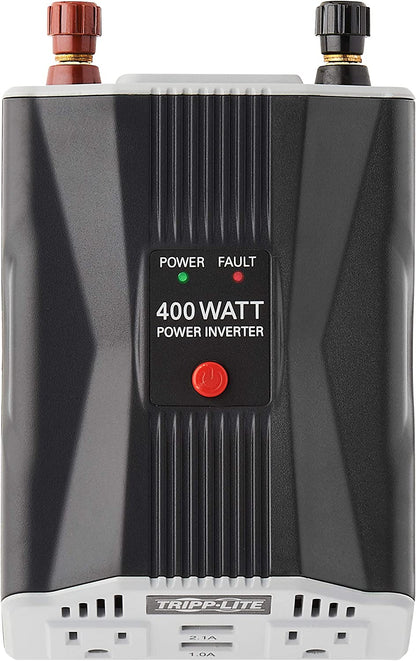 Tripp Lite 400W Car Power Inverter with 2 Outlets &amp; 2 USB Charging Ports, Auto Inverter, Ultra Compact (PV400USB),Gray