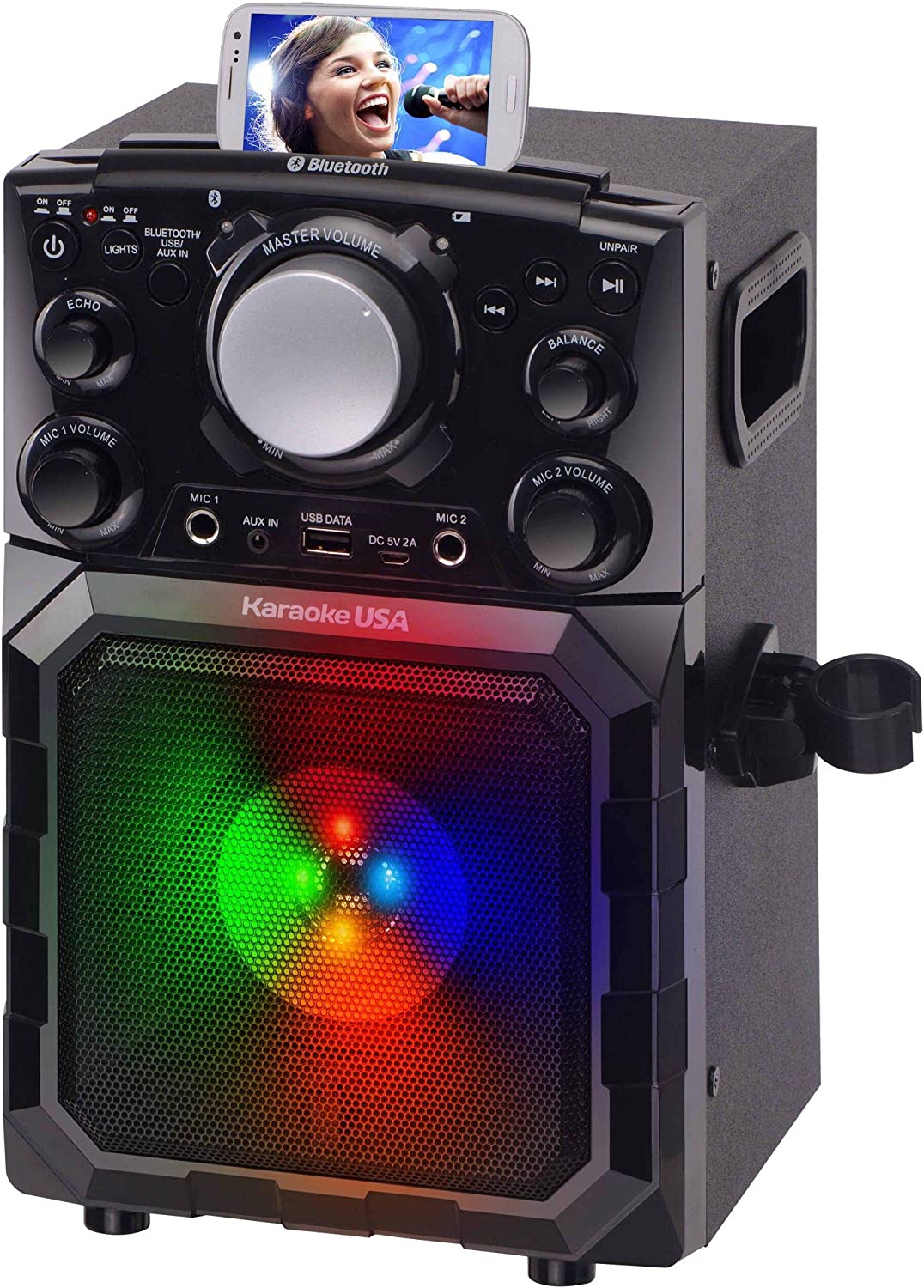 Karaoke USA Portable MP3 Karaoke Player with Bluetooth, PA, and Built-In Battery (GQ410) , Black
