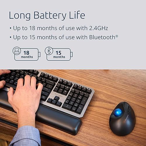 Kensington TB450 Trackball Mouse, Connected up to 3 Devices via Bluetooth(LE) & 2.4GHz Wireless, Ergonomic Design with 5 Programmable Buttons, Black (K72194WW) (Wireless, Black/Blue Ball) Wireless - Battery Powered Black/Blue Ball