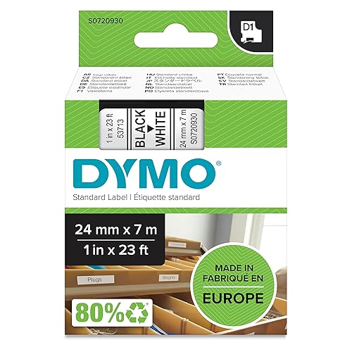 DYMO 53713 D1 High-Performance Polyester Removable Label Tape, 1" x 23 ft, Black on White 24 mm x 7 m Black/White