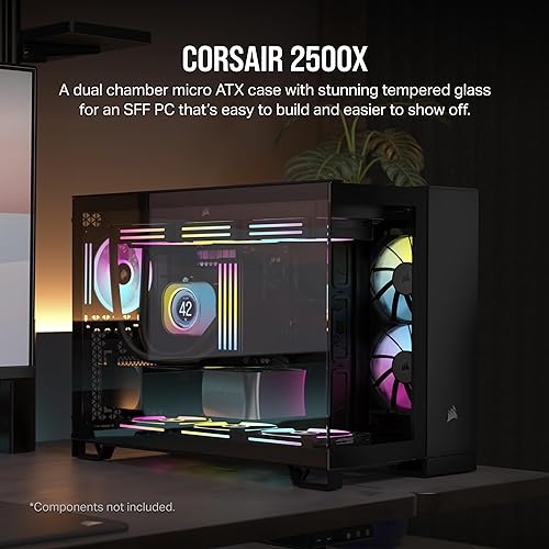 CORSAIR 2500X Small-Tower mATX Dual Chamber PC Case – Panoramic Tempered Glass – Reverse Connection Motherboard Compatible – No Fans Included – Black Tempered Glass Black