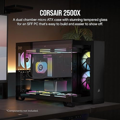 CORSAIR 2500X Small-Tower mATX Dual Chamber PC Case – Panoramic Tempered Glass – Reverse Connection Motherboard Compatible – No Fans Included – Black Tempered Glass Black