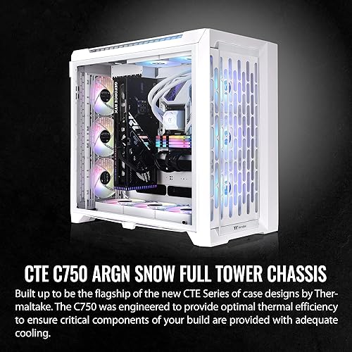 Thermaltake CTE C750 TG ARGB Snow E-ATX Full Tower with Centralized Thermal Efficiency Design; 3x140mm White CT140 ARGB Fans Pre-Installed; Tempered Glass Front & Side Panel; CA-1X6-00F6WN-01; White C750 ARGB Snow