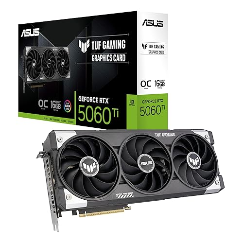 ASUS TUF Gaming GeForce RTX ™ 5060 Ti 16GB GDDR7 OC Edition Gaming Graphics Card (PCIe® 5.0, HDMI®/DP 2.1, 3.1-Slot, Military-Grade Components, Protective PCB Coating, axial-tech Fans) TUF Gaming RTX5060Ti|OC|16GB