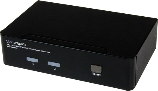 StarTech.com 2 Port USB HDMI KVM Switch with Audio and USB 2.0 Hub - 1080p (1920 x 1200), Hotkey Support - Dual Port Keyboard Video Monitor Switch (SV231HDMIUA) 2 Port | 1 Monitor USB 2.0