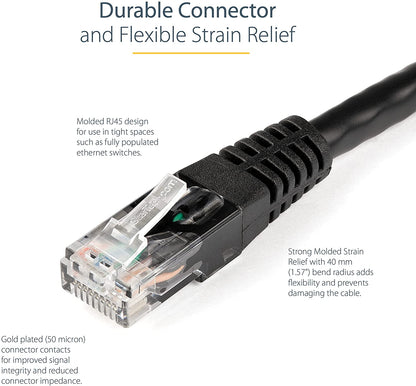 StarTech.com 35ft CAT6 Ethernet Cable - Black CAT 6 Gigabit Ethernet Wire -650MHz 100W PoE++ RJ45 UTP Molded Category 6 Network/Patch Cord w/Strain Relief/Fluke Tested UL/TIA Certified (C6PATCH35BK) Black 35 ft / 10.6 m 1 Pack