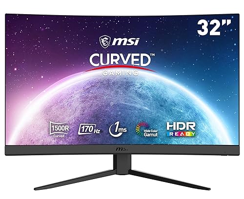 MSI Optix G32CQ4 E2 QHD 1500R Curvature 16:9 Aspect Ratio Non-Glare Super Narrow Bezel 1ms 2560 x 1440 170Hz Refresh Rate Tilt Adjustment AMD FreeSync 32