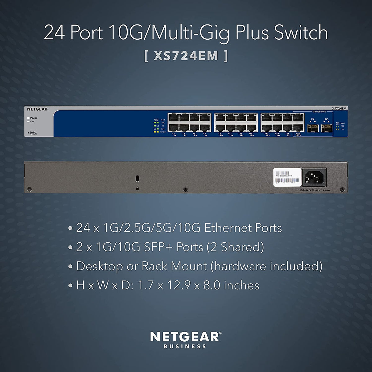 NETGEAR 24-Port 10G/Multi-Gigabit Plus Switch (XS724EM) - Managed, with 2 x 10G SFP+, Desktop or Rackmount, and Limited Lifetime Protection 24 port | 10G + Multi | 2xSFP+ | Managed