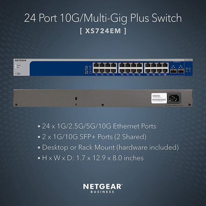 NETGEAR 24-Port 10G/Multi-Gigabit Plus Switch (XS724EM) - Managed, with 2 x 10G SFP+, Desktop or Rackmount, and Limited Lifetime Protection 24 port | 10G + Multi | 2xSFP+ | Managed