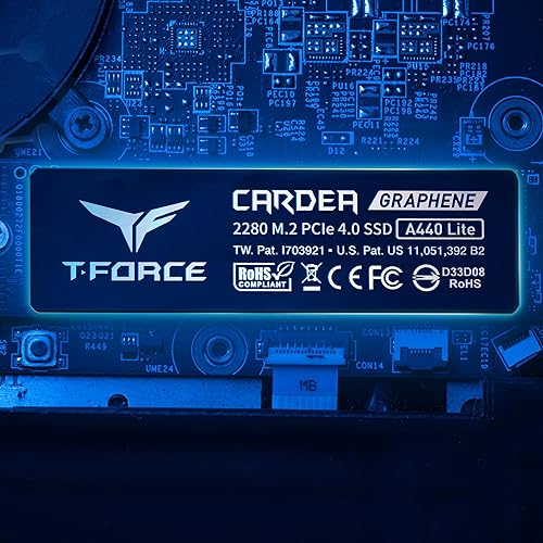 TEAMGROUP T-Force A440 Lite 1TB Graphene Heatsink 3D NAND TLC NVMe Phison PS5027-E27T PCIe 4.0 Gen4x4 M.2 2280 Internal SSD Read/Write 7200/6200 MB/s TM8FFQ001T0C129 1TB A440 LITE