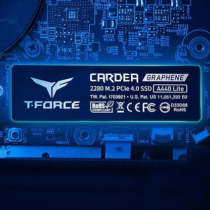 TEAMGROUP T-Force A440 Lite 1TB Graphene Heatsink 3D NAND TLC NVMe Phison PS5027-E27T PCIe 4.0 Gen4x4 M.2 2280 Internal SSD Read/Write 7200/6200 MB/s TM8FFQ001T0C129 1TB A440 LITE