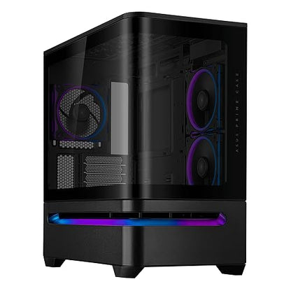 ASUS Prime AP202 ARGB Black mATX case with Fully Tempered Curved Glass, Supports Graphics Cards up to 420mm Long, 360mm Long radiators, Easy-Detach Rail, Patented Slot Vent, Built-in Three ARGB Fans