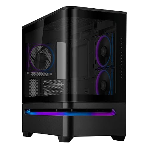 ASUS Prime AP202 ARGB Black mATX case with Fully Tempered Curved Glass, Supports Graphics Cards up to 420mm Long, 360mm Long radiators, Easy-Detach Rail, Patented Slot Vent, Built-in Three ARGB Fans