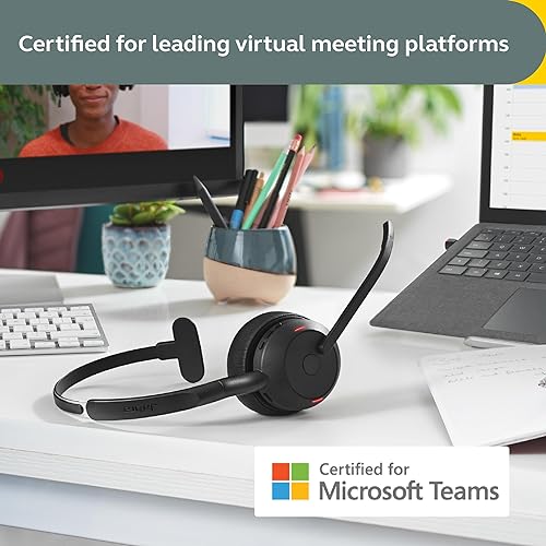 Jabra Evolve2 55 Mono Wireless Headset - Features AirComfort Technology, Noise-Cancelling Mics & Active Noise Cancellation - MS Teams Certified, Works with Other Platforms - Black Link380c MS Mono