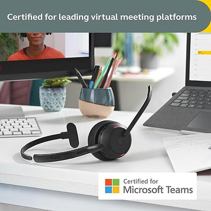 Jabra Evolve2 55 Mono Wireless Headset - Features AirComfort Technology, Noise-Cancelling Mics & Active Noise Cancellation - MS Teams Certified, Works with Other Platforms - Black Link380c MS Mono