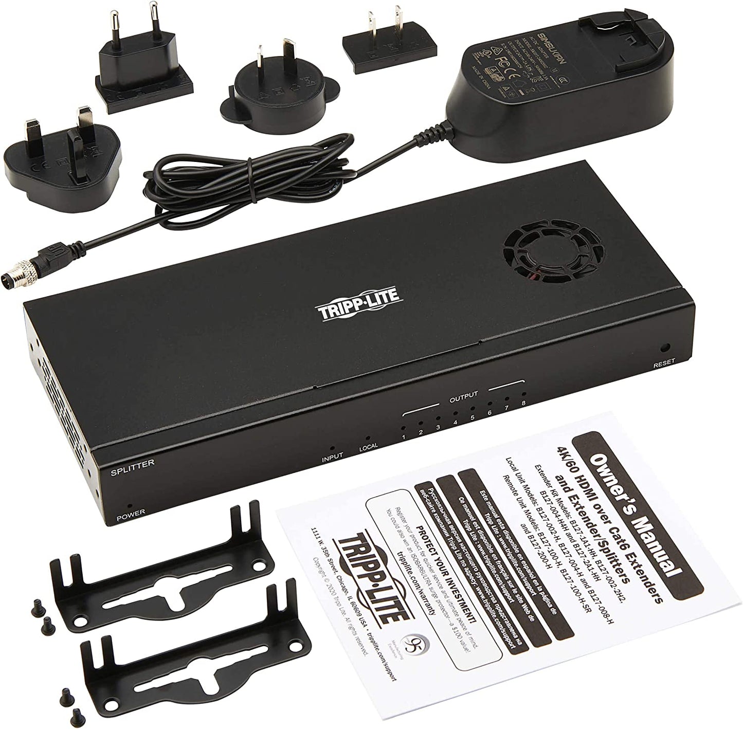 Tripp Lite HDMI Over Cat6 Extender Splitter Transmitter PoC 8-Port 4K@60Hz (B127-008-H), 125 Feet
