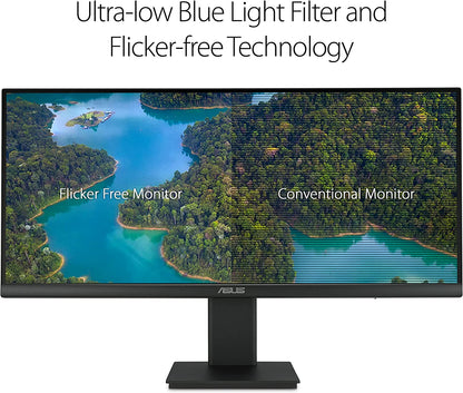 ASUS 29” 1080P Ultrawide HDR Monitor (VP299CL) - 21:9 (2560 x 1080), IPS, 75Hz, 1ms, USB-C w/ 15W Power Delivery, FreeSync, Eye Care Plus, HDR-10, VESA Mountable, HDMI, DisplayPort, Height Adjustable 29” IPS 1ms FHD 21:9 HDR USB-C Power Delivery Monitor
