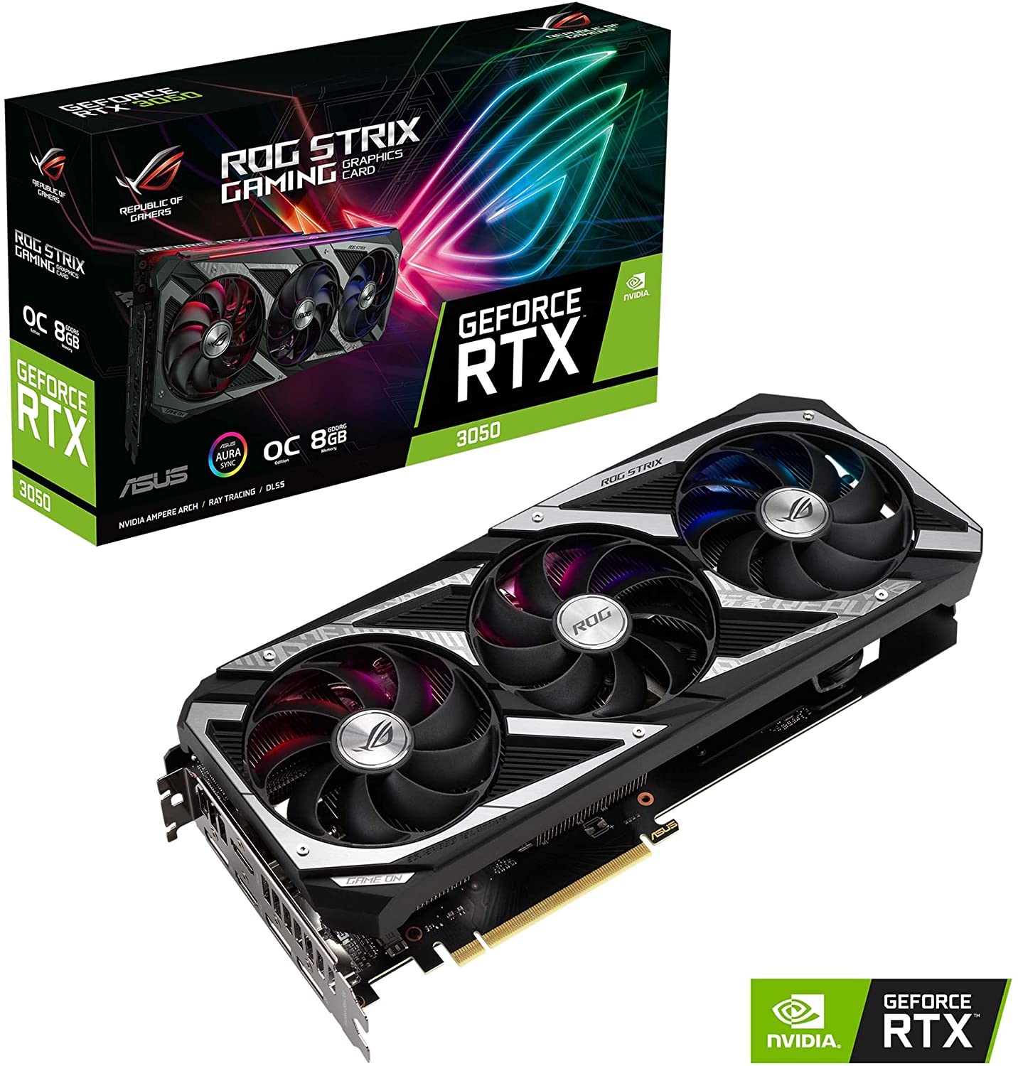 ASUS ROG Strix NVIDIA GeForce RTX 3050 OC Edition Gaming Graphics Card - PCIe 4.0, 8GB GDDR6, HDMI 2.1, DisplayPort 1.4a, Axial-tech Fan Design, 2.7-Slot, Super Alloy Power II, GPU Tweak II