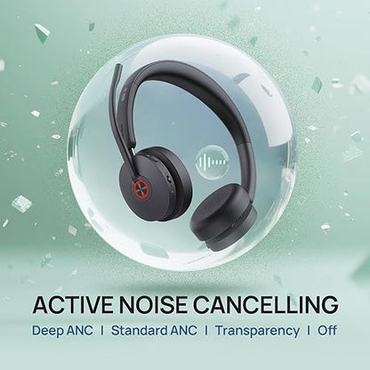 Yealink WH68 Hybrid ANC DECT&Bluetooth Wireless Headset with Adapter, 492ft Rang Stereo Active Noise Cancellation Headphones for Teams,Zoom,UCwith 6X Mic, 32H Call,Dual Ear Headsets (PC,Mobile,Phone)