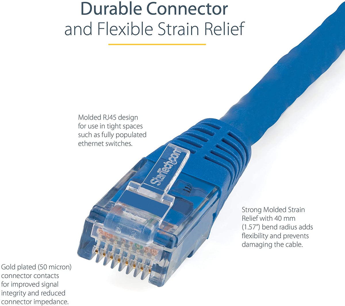 StarTech.com 4ft CAT6 Ethernet Cable - Blue CAT 6 Gigabit Ethernet Wire -650MHz 100W PoE++ RJ45 UTP Molded Category 6 Network/Patch Cord w/Strain Relief/Fluke Tested UL/TIA Certified (C6PATCH4BL) Blue 4 ft / 1.22 m 1 Pack