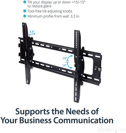 StarTech.com Flat Screen TV Wall Mount - Tilting - Supports 32" to 75" TVs - Steel - VESA TV Mount - Monitor Wall Mount (FLATPNLWALL) 32"-75" Tilting
